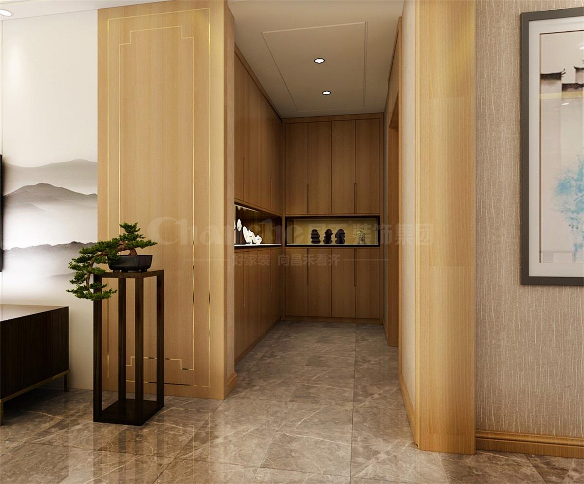 進門處的鞋柜，既滿足了屋主的生活習慣，又體現(xiàn)出對自然人文古意的喜好之情。